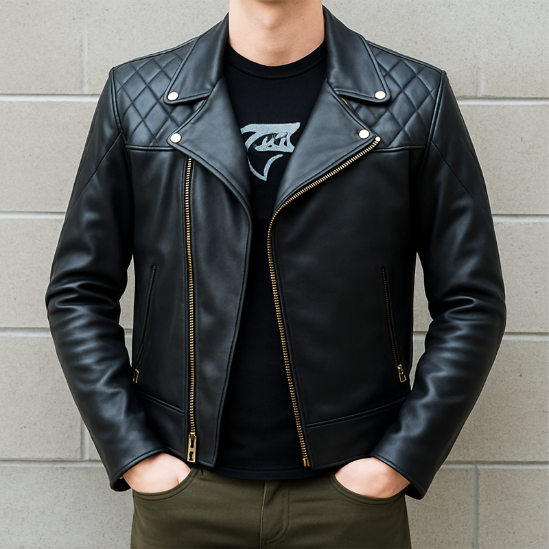 Men's Classic Black Zipper PU Leather Jacket MTA0403I9U