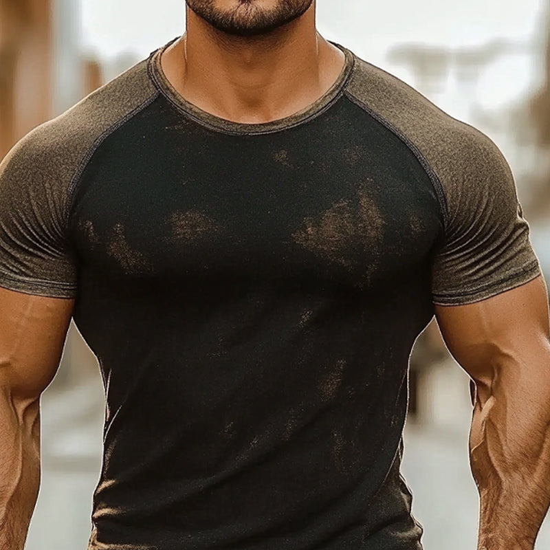 Men's Contrasting Round Neck Printed Short-Sleeved T-Shirt MTA2335E3X