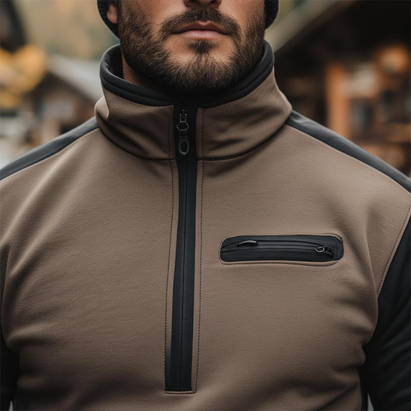 Men's Retro Cotton Blend Color Block Patchwork Half-Zip High Neck Sweatshirt MTA2965J1P