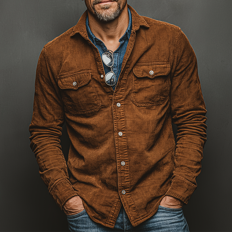 Men's Retro Casual Corduroy Lapel Shirt Jacket MTA2884K8TO