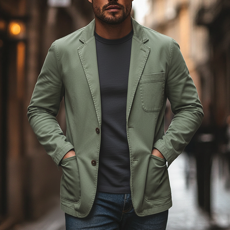 Men's Casual Solid Color Cotton Blend Lapel Suit Jacket MTA1440J5X