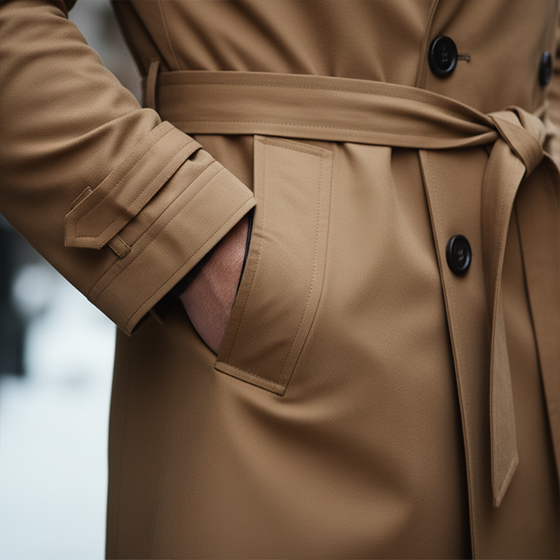 Men's Simple Retro PU Faux Leather Collar Cotton Blend Trench Coat(with Belt) MTA0454K7P