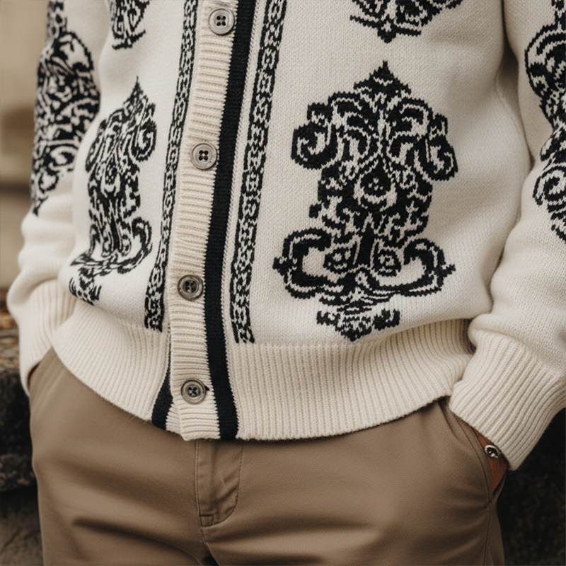 Men's Winter Fashion Exquisite Knitted Jacquard Cotton Yarn Cardigan MTA1661J4P