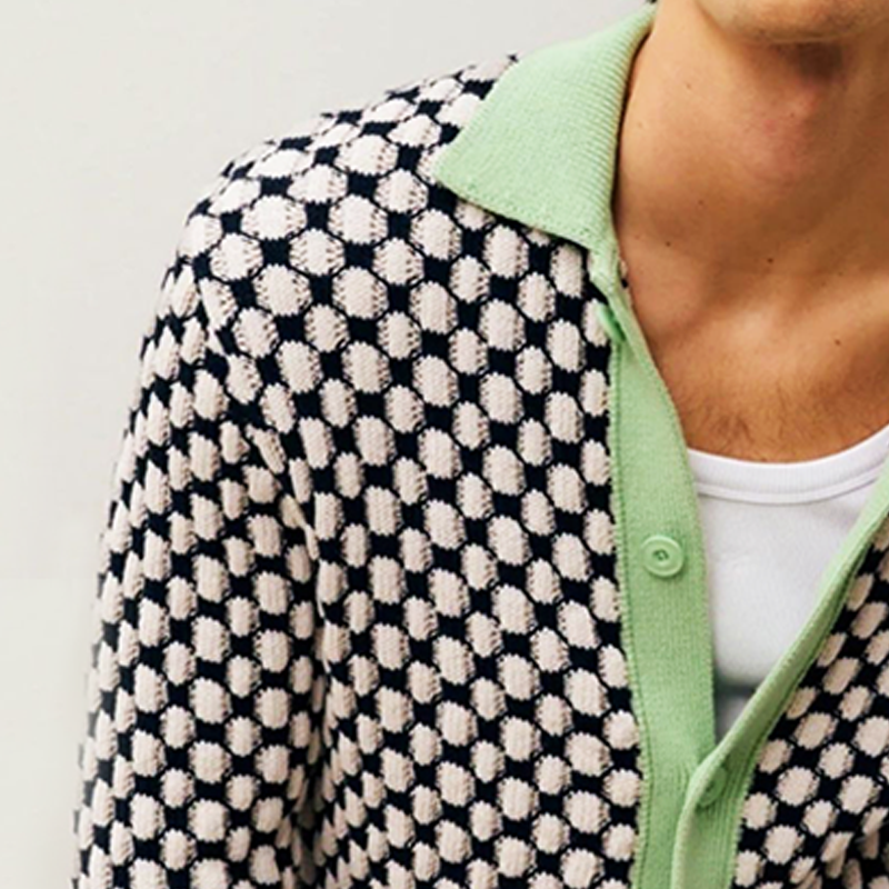 Men's Spring And Autumn Colorblock Button Lapel Knit Cardigan MTA0812H3U