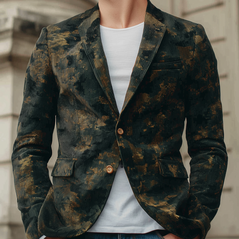 Men's Stylish Vintage Contrast Camouflage Corduroy Notch Lapel Single-breasted Slim-fit Blazer MTA0745H1M