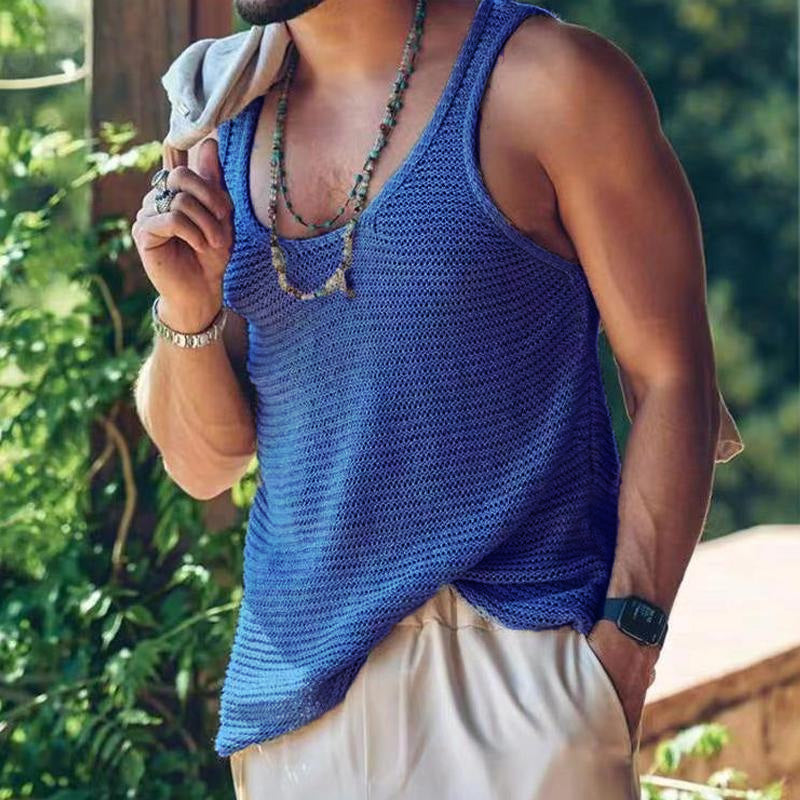 Camiseta sin mangas de punto de color liso informal para hombre 55936533Y