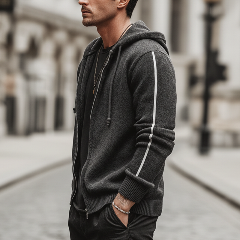 Men's Urban Casual Striped Knitted Hooded Cardigan MTA0815L6U