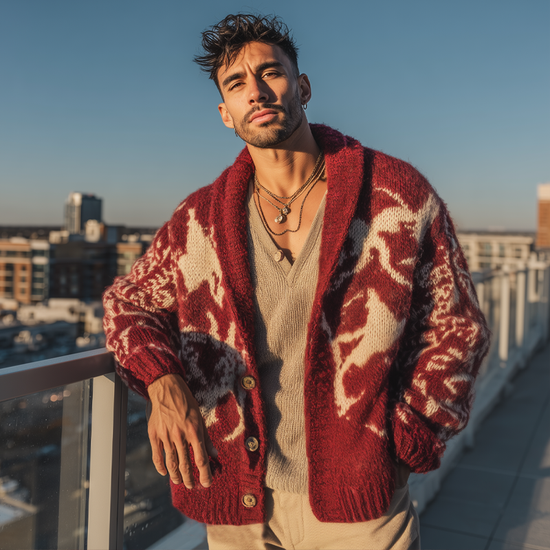 Men's Classic Colorblock Jacquard Button Knit Cardigan MTA1438J4U