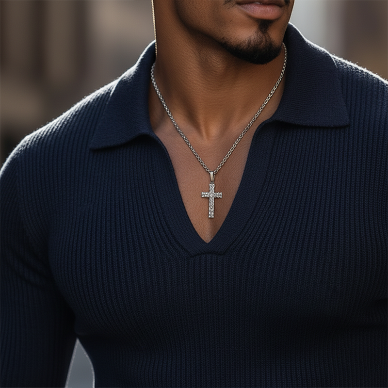 Men's Spring Vintage Cotton Knit V-neck Slim-fit Sweater MTA2549L6P