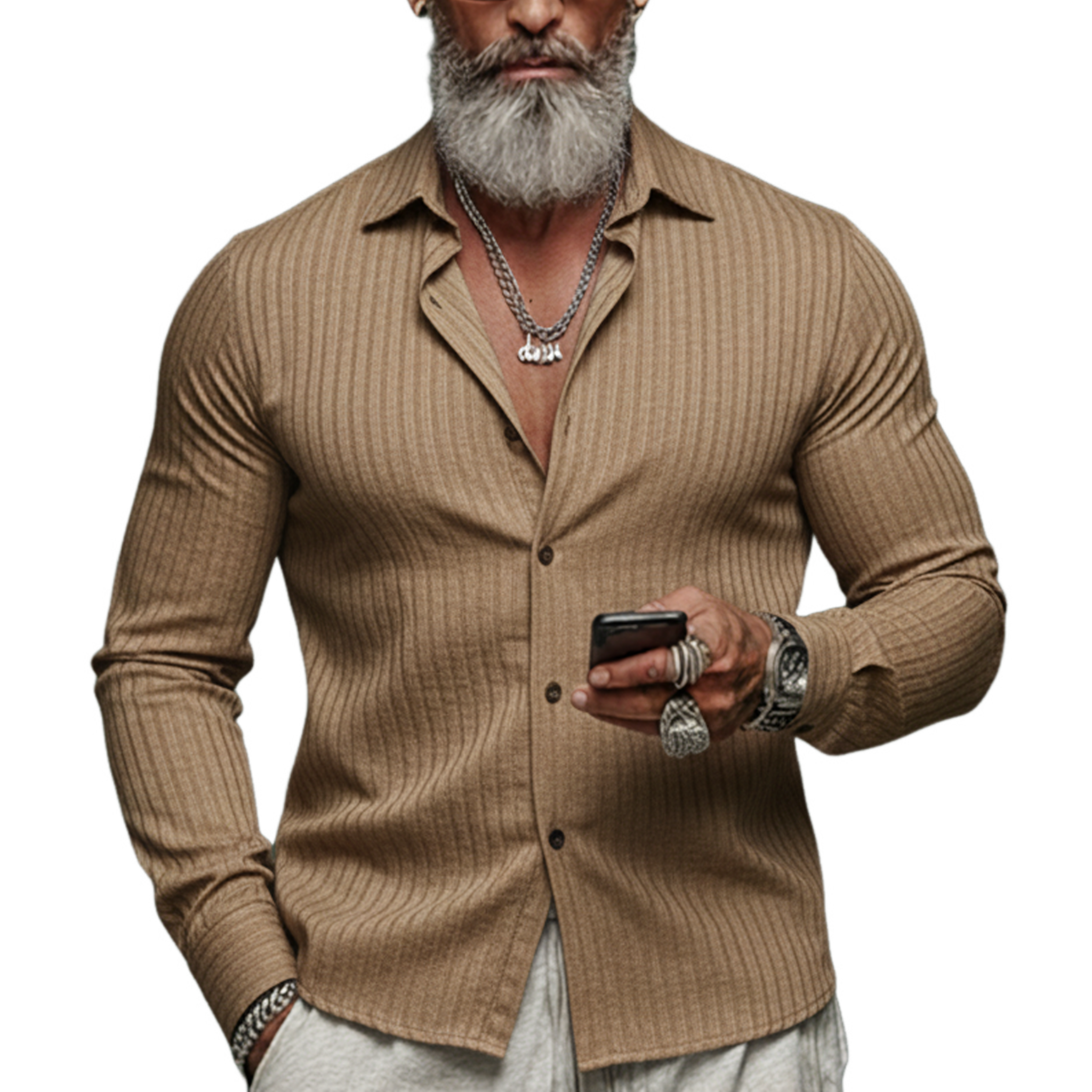 Men's Classic Casual Ribbed Long-sleeved Shirt MTA1525L3K