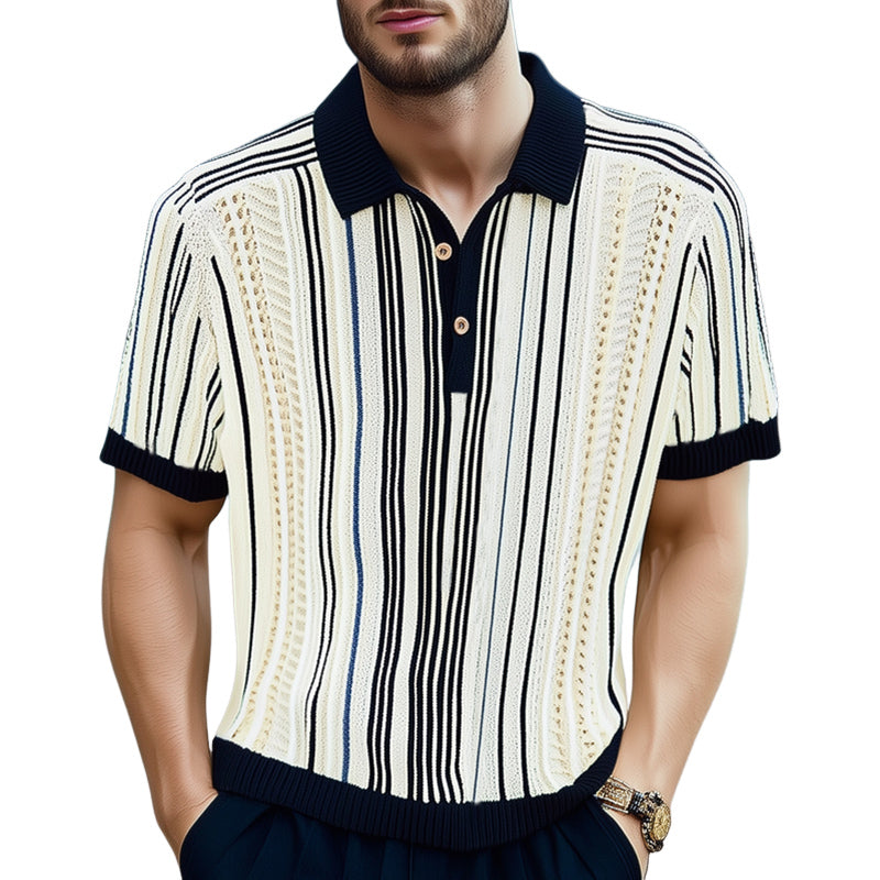 Men's Summer Fashion Breathable Line Knitted POLO Neck T-shirt MTA1445E6U