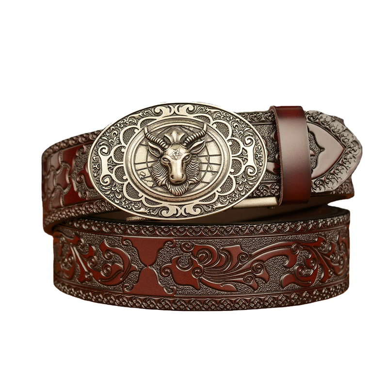 Men's Vintage Cowhide Personalized Carved Automatic Buckle Belt MTA0967F5U