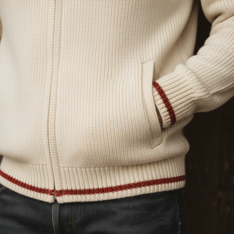 Men's Winter Fashion Cotton Yarn Knitted Simple Contrast Color Zipper Sweater Cardigan MTA1346J0P