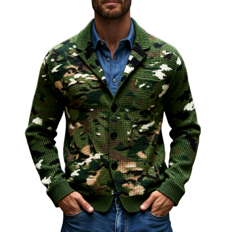 Men's Casual Camouflage Waffle Print Lapel Blazer MTA2417J1X