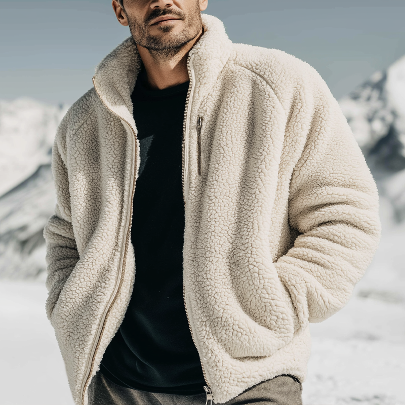 Men's Urban Warm Faux Lambskin Stand-collar Zip-up Jacket MTA2863K5U