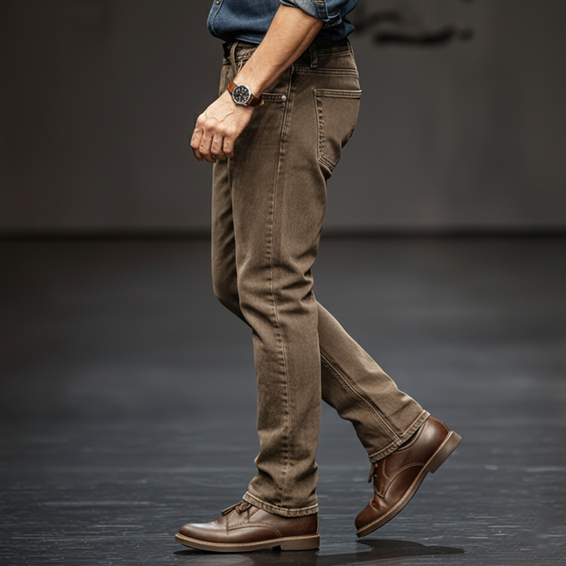 Men's Classic Brown-grey Straight-leg Slim-fit Jeans MTA2721J5U