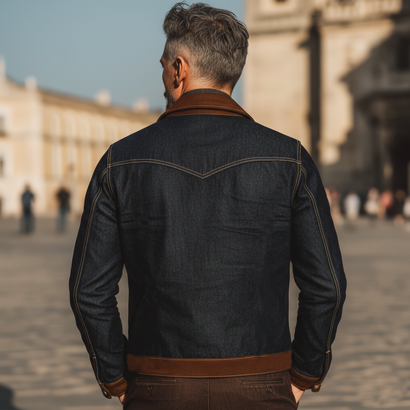 Men's Urban Vintage Denim And Faux Suede Patchwork Jacket MTA2299L8U