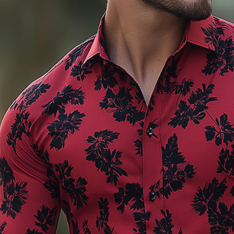 Men's Retro Casual Floral Print Lapel Long Sleeve Shirt MTA1379H2TO
