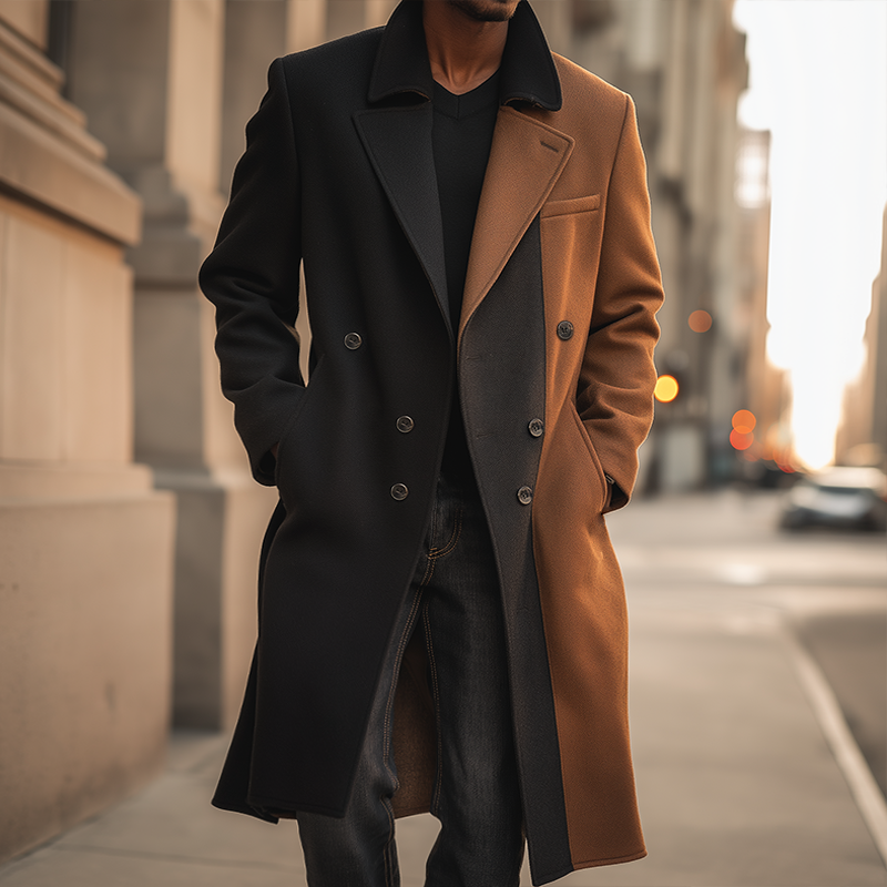 Men's Retro Casual Street Colorblock Lapel Coat MTA2583H5TO