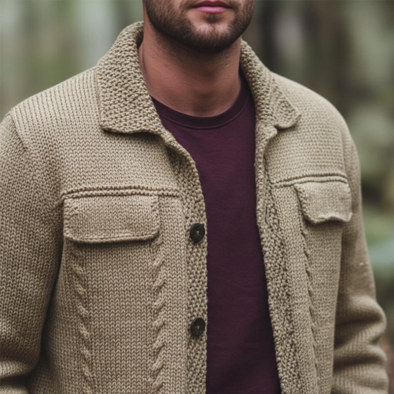 Men's Winter Retro Textured Cotton Yarn Knit Button Cardigan MTA2135K8P