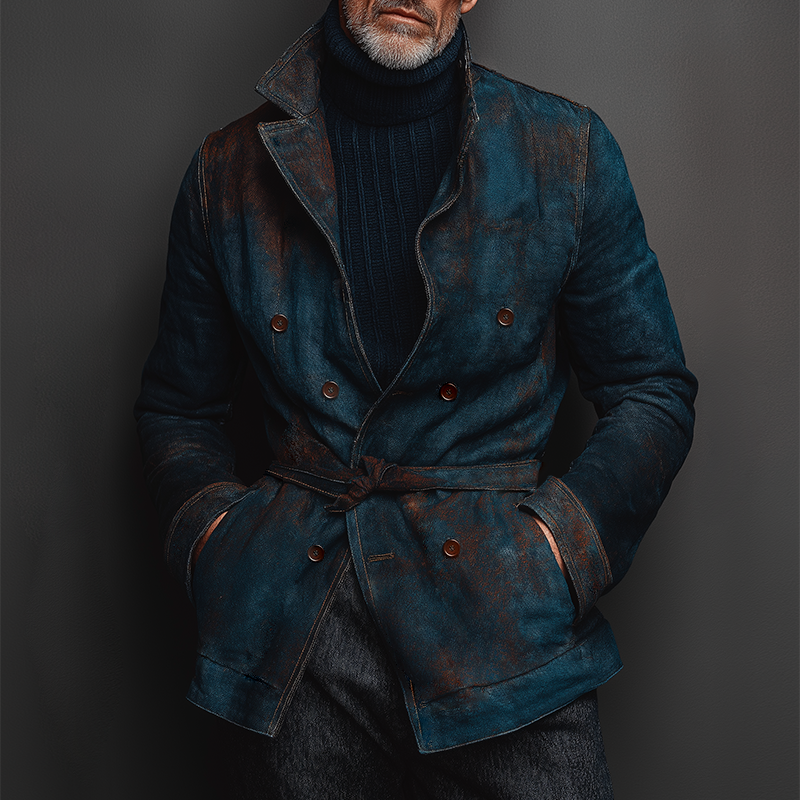 Men's Retro Casual Printed Lapel Double-Breasted Jacket MTA2557K4TO