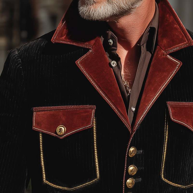 Men's Classic Corduroy And Velvet Colorblock Button-Down Jacket MTA1634I1U
