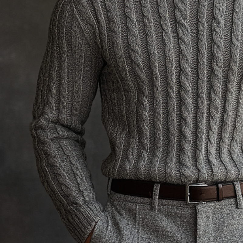 Men's Solid Color Textured Cable Knit Turtleneck Sweater MTA0748K5X