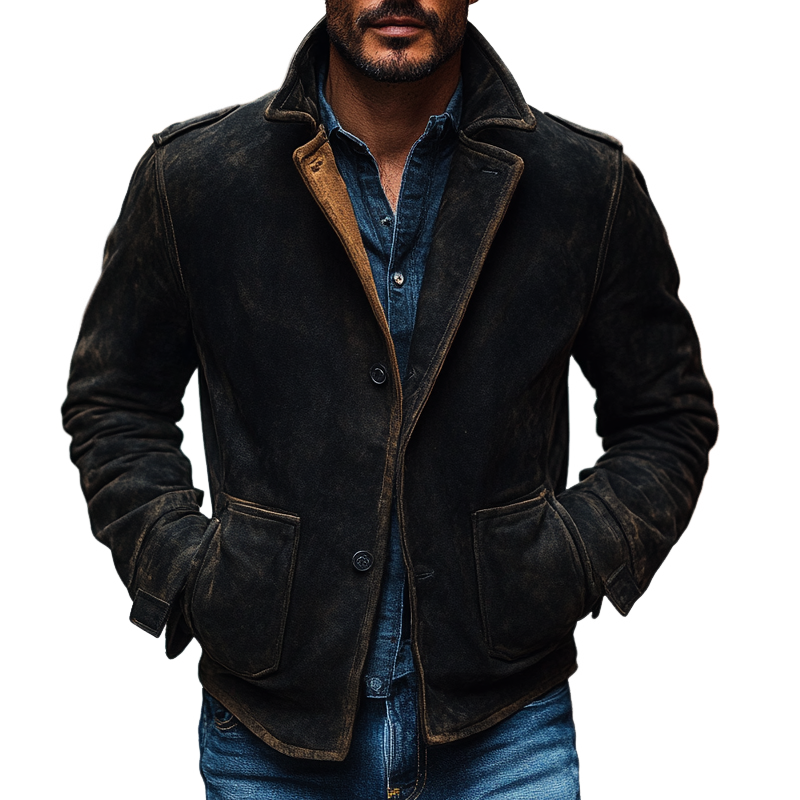 Men's Retro Patchwork Lapel Button Jacket MTA0569K7X