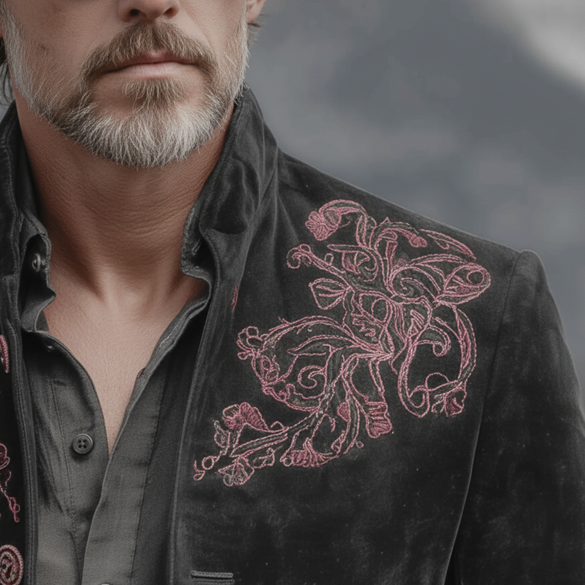 Men's Classic Retro Western Style Stand-up Collar Embroidered Faux Suede Jacket MTA2740K9K