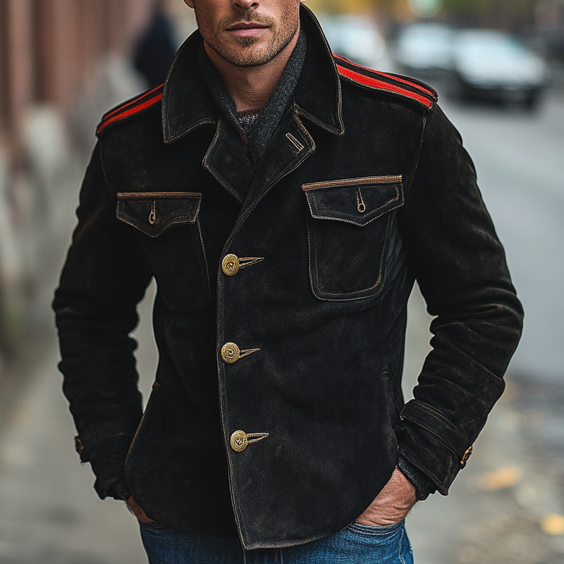 Men's Faux Suede Paneled Single-breasted Lapel Jacket MTA1329I1X