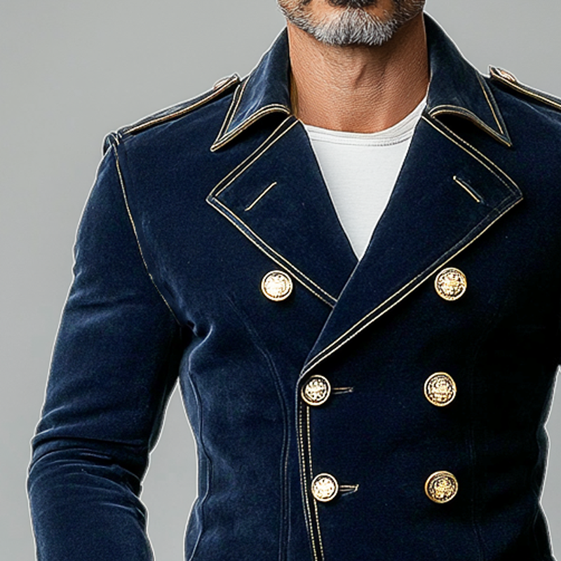 Men's Matte Velvet Lapel Double-Breasted Jacket MTA0743K3X