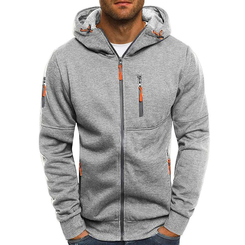 Herre fritidsjakke i bomullsblanding med glidelås, hette Slim Fit sportsjakke 87031331