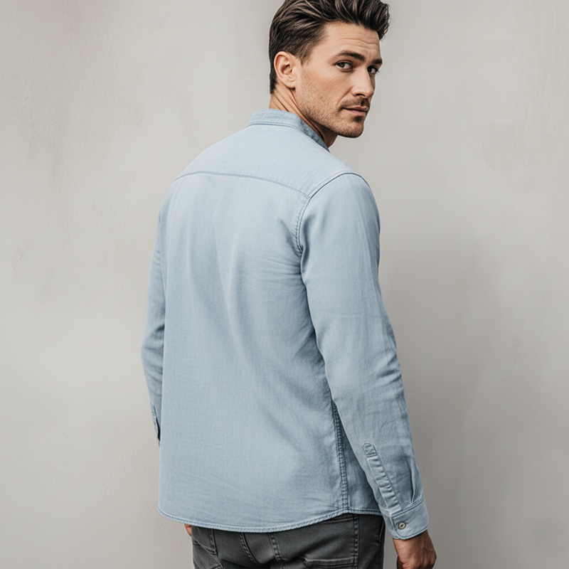 Men's Classic Light Blue Faux Suede Long-sleeved Shirt MTZ2825A3U