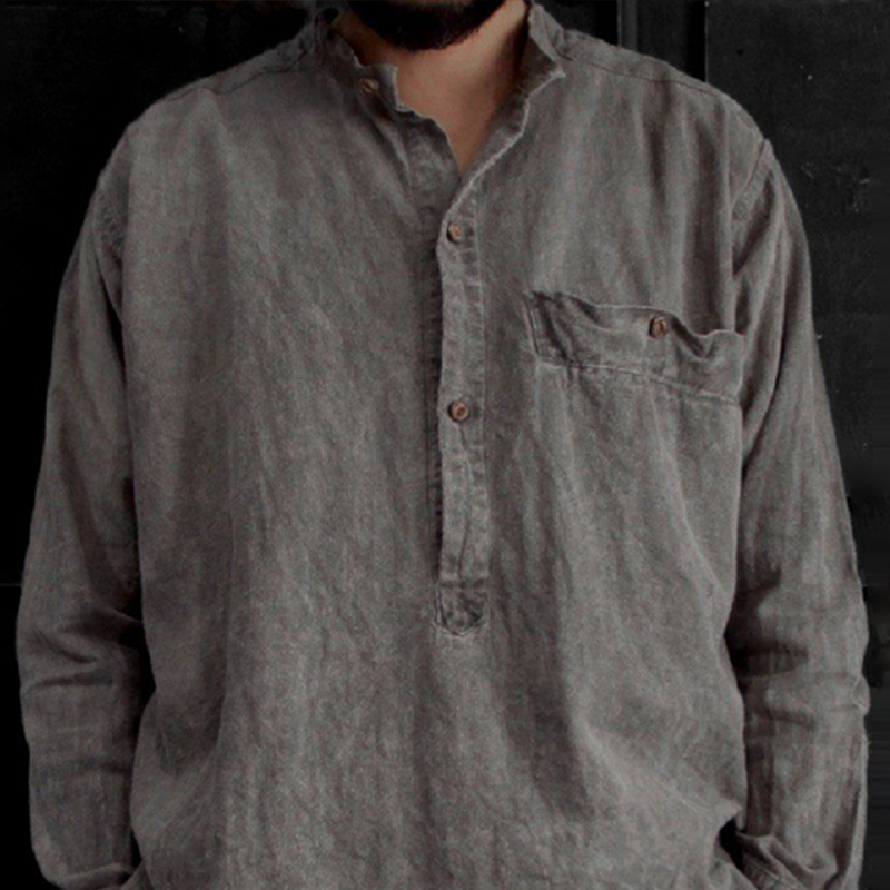 Men's Fashion Washed Distressed Stand Collar Long Sleeve Loose Shirt MTA1925G3Z