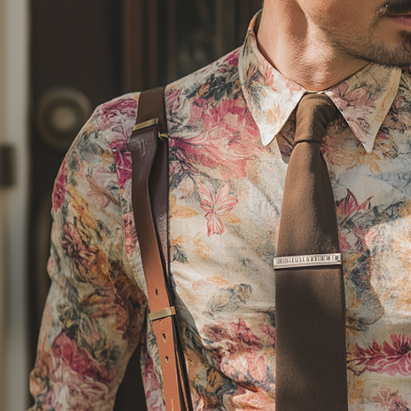 Men's Retro Casual Large Floral Print Lapel Long Sleeve Shirt MTA3192G0TO