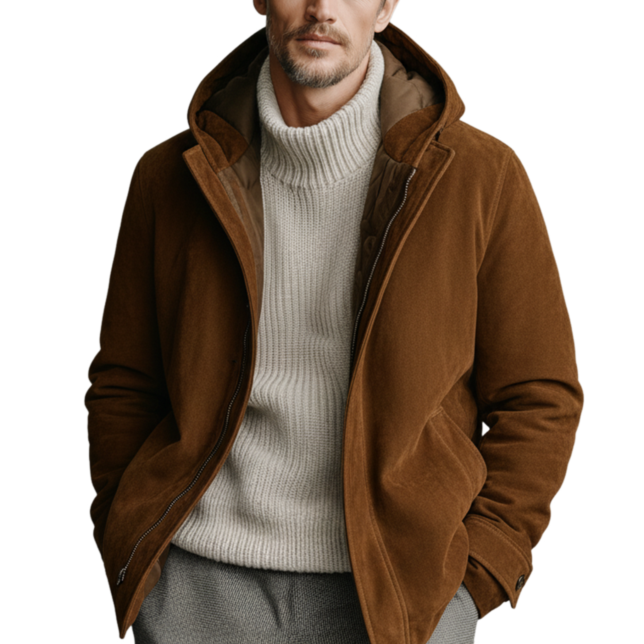 Men's Classic Retro Western Faux Suede Hooded Zip-Up Jacket MTA2210J7K