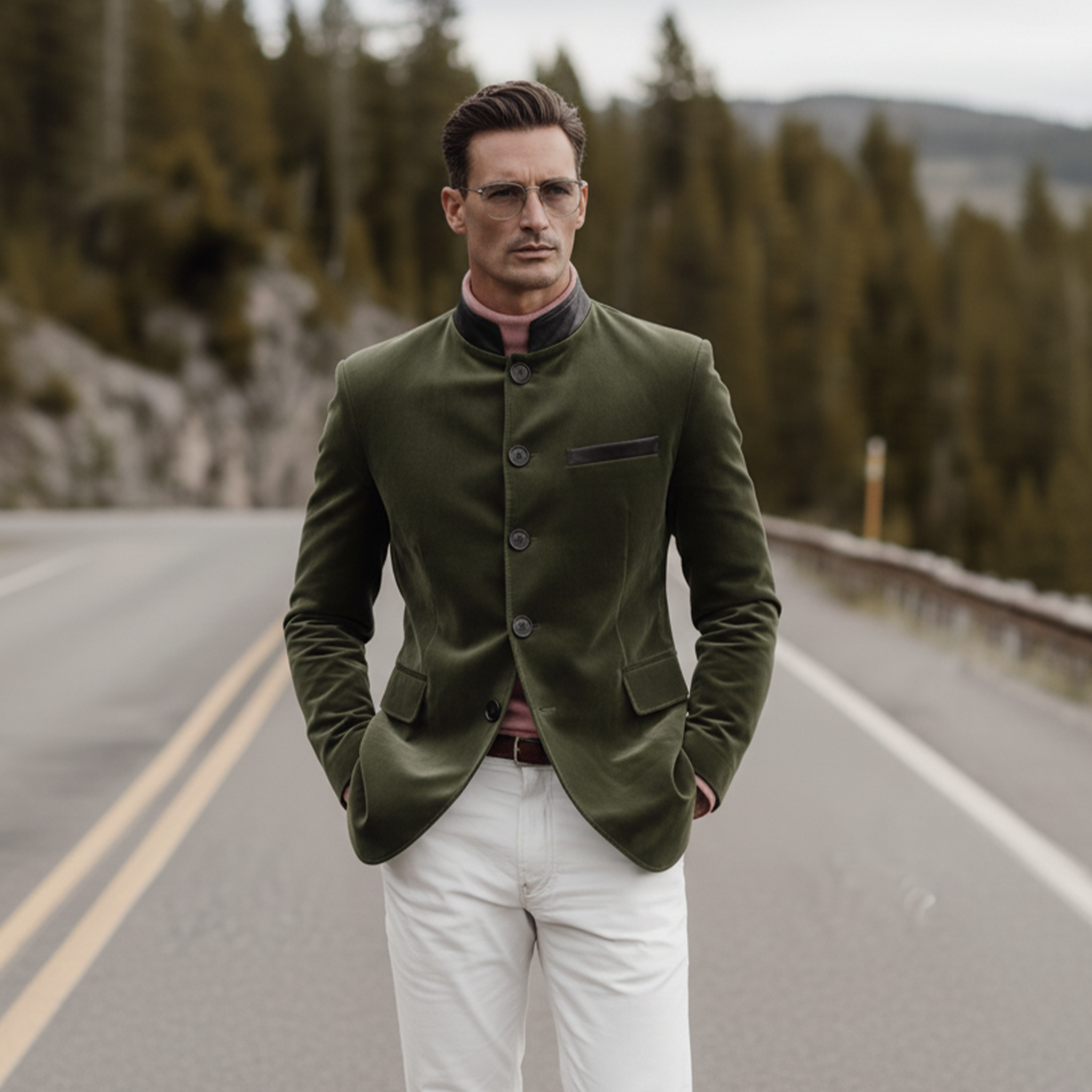 Men's Classic Retro Western Stand Collar PU Leather Slim Fit Faux Suede Jacket MTA2388J3K