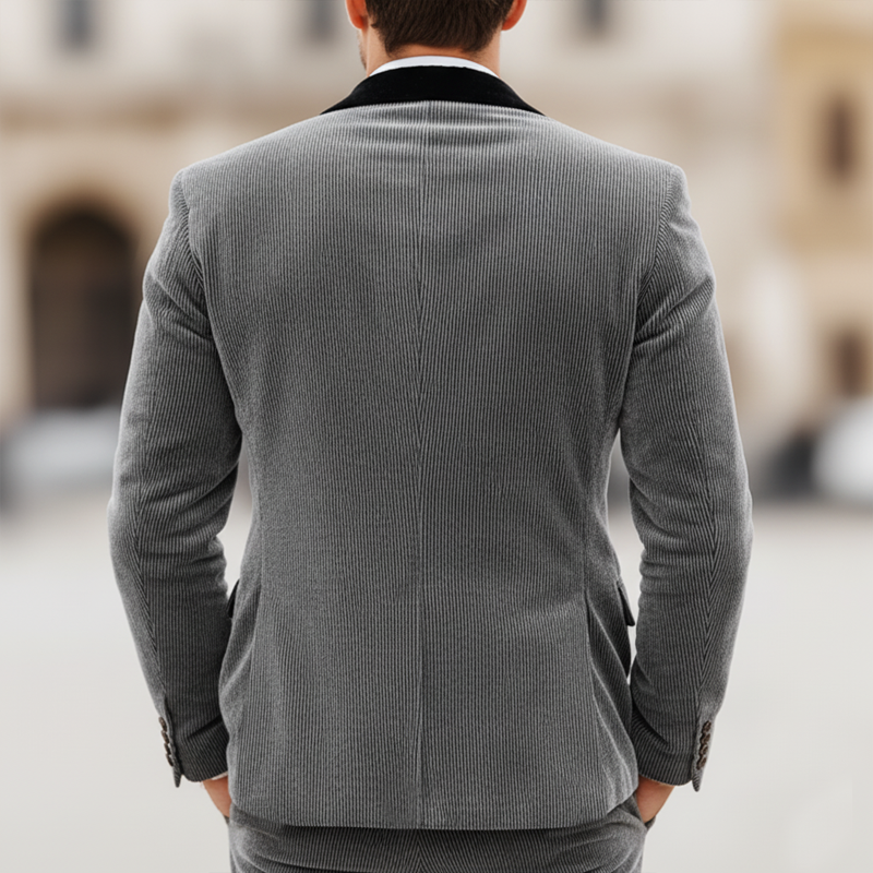 Men's Classic Color-block Collar Two-button Corduroy Slim-fit Blazer MTA2076L2U