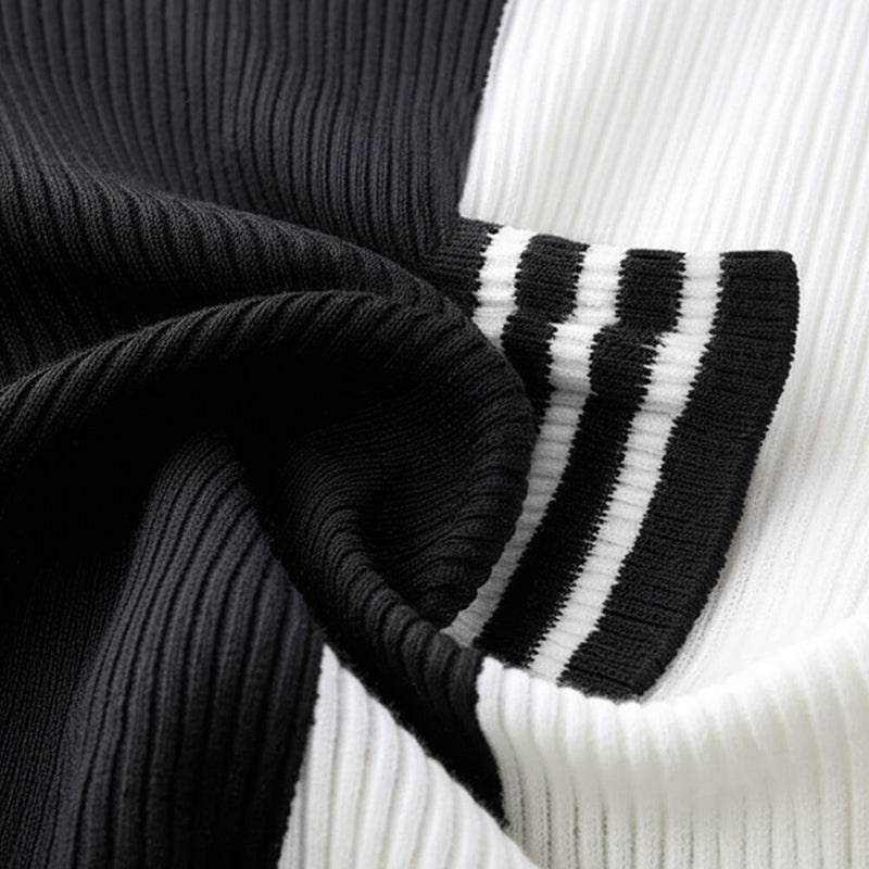 Men's Summer Classic Black and White Knitted Short Sleeve T-Shirt MTA3125C3U