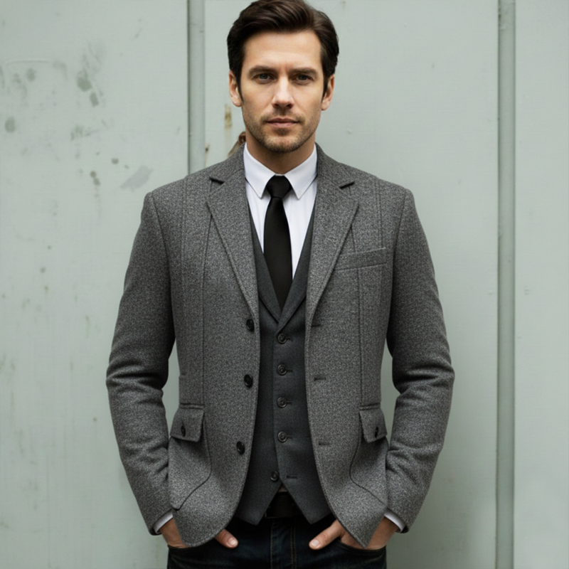 Men's Business Three-button Slim-fit Wool-blend Single-vent Blazer MTA2028L7U