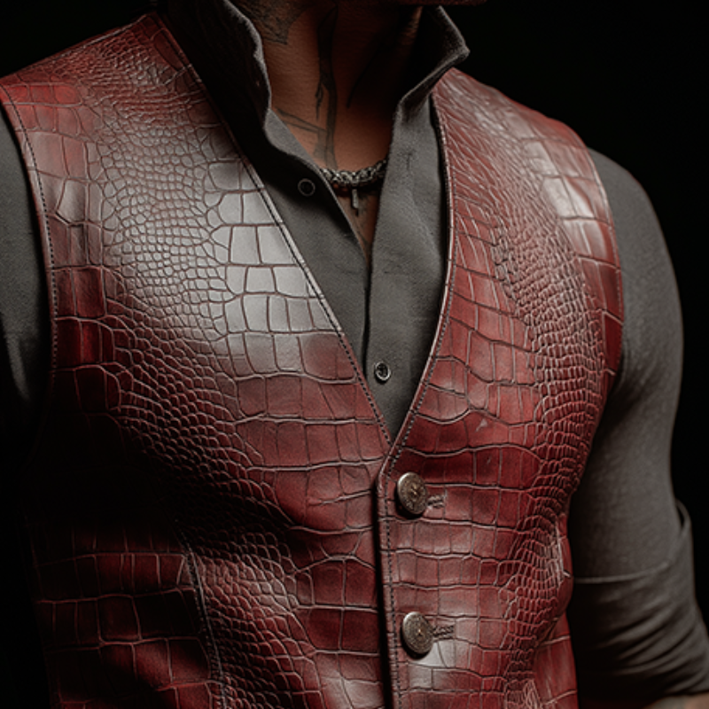 Men's Retro Casual Crocodile Pattern PU Leather Vest MTA2104H4TO