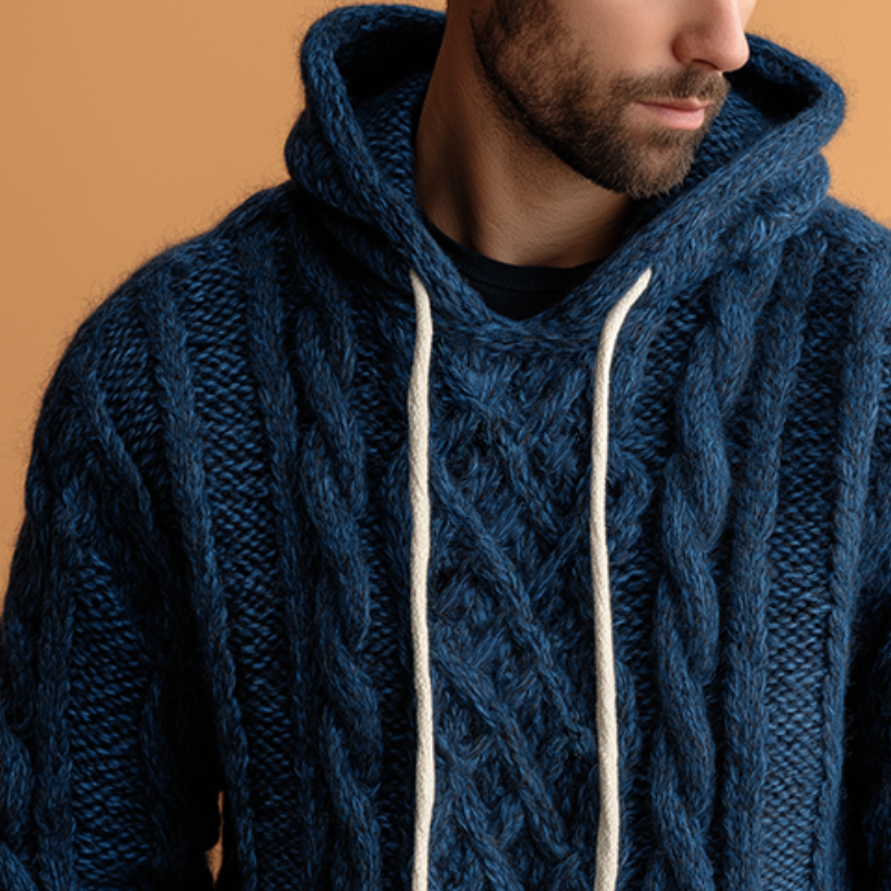 Men's Vintage Casual Cable-knit Sweater Hoodie MTA3097H4TO