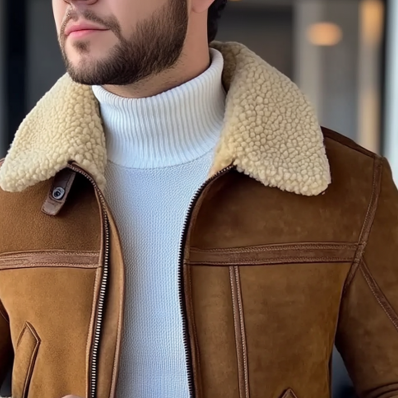 Men's Retro Faux Suede Patchwork Fleece Collar Zipper Jacket MTA0717K4X