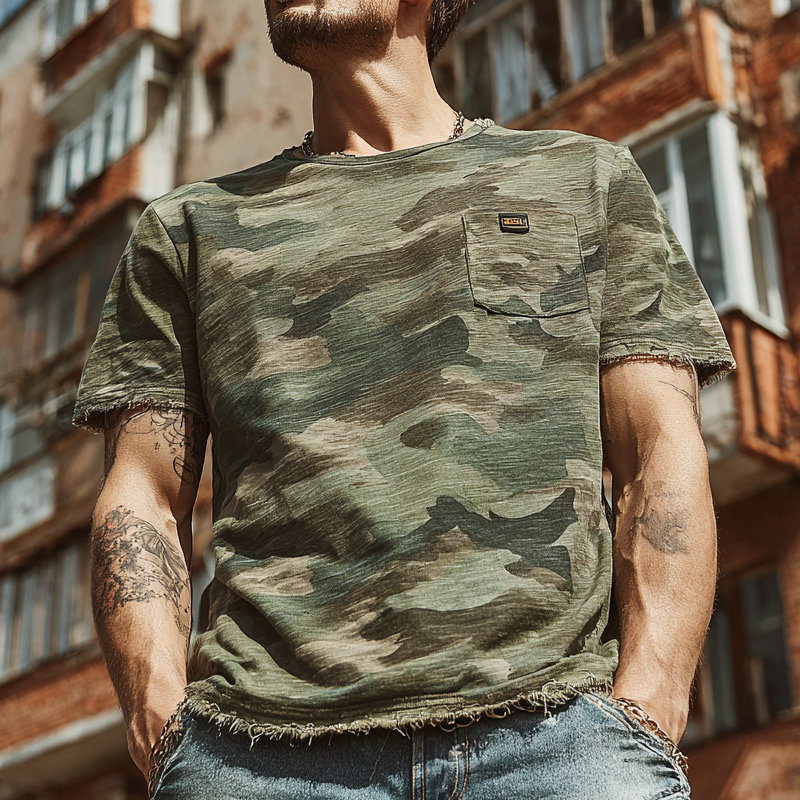 Men's Camouflage Print Brushed Short Sleeve Crew Neck T-Shirt MTA1984F7X