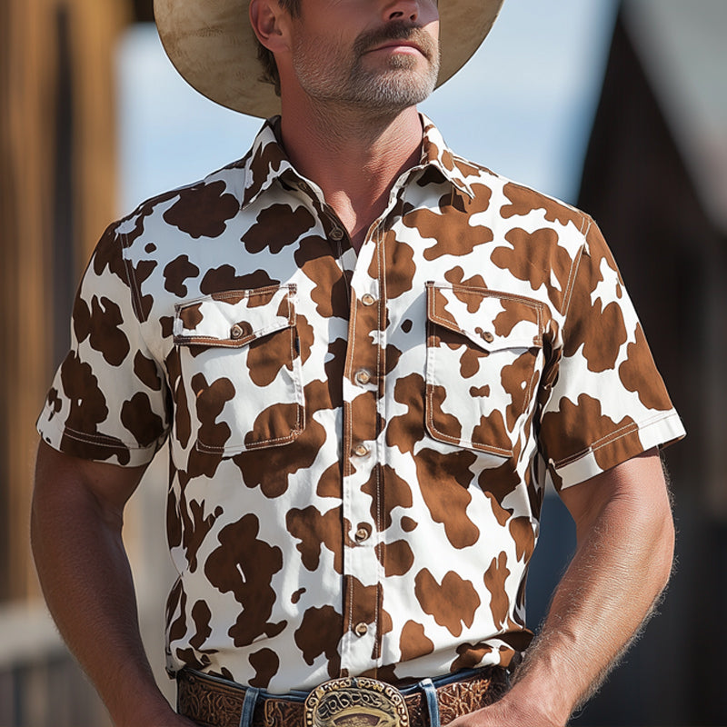 Men's Summer Milk Pattern Print Short Sleeve Shirt MTA2026E9U