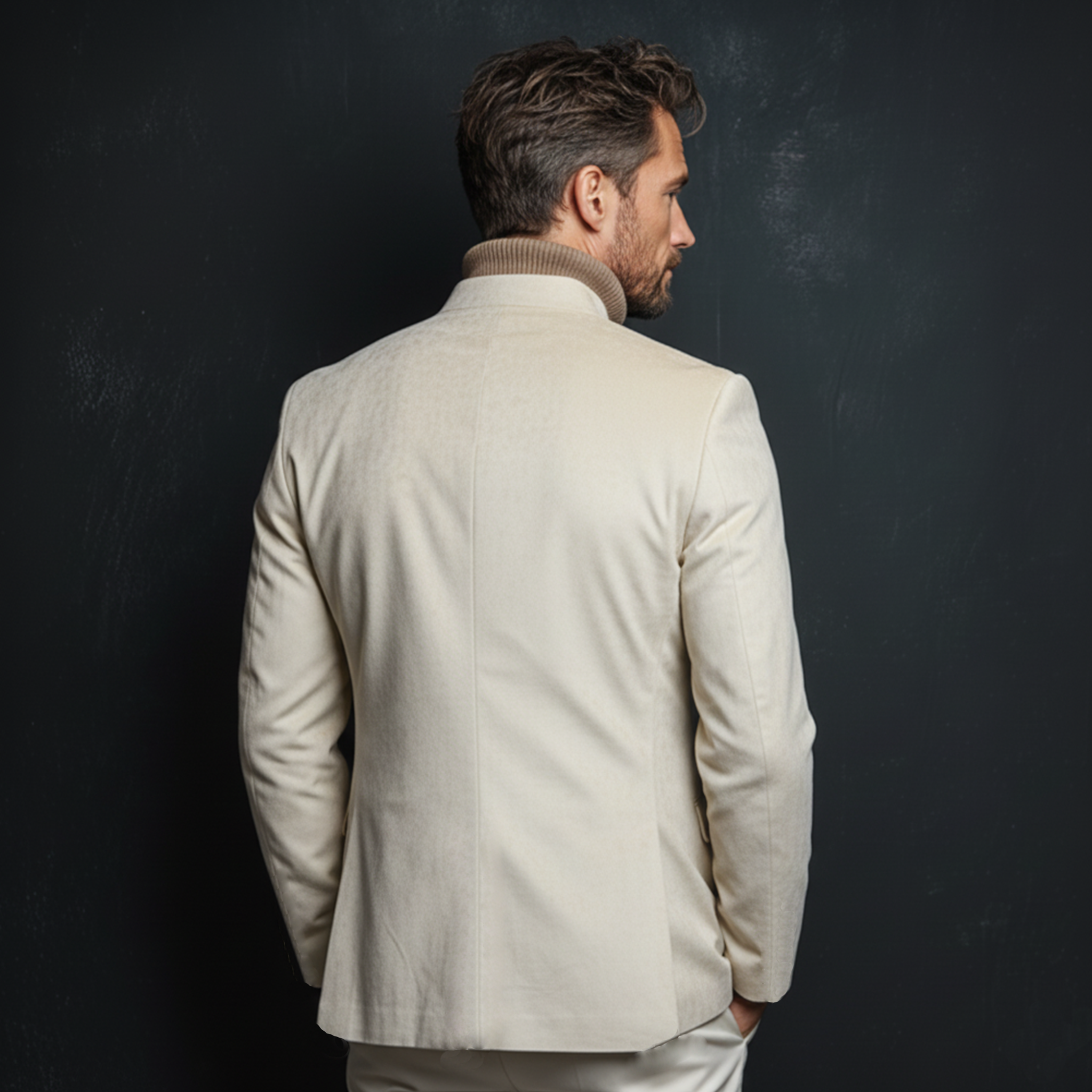 Men's Classic Retro Stand-up Collar Faux Velvet Single-breasted Jacket MTA1039K6K