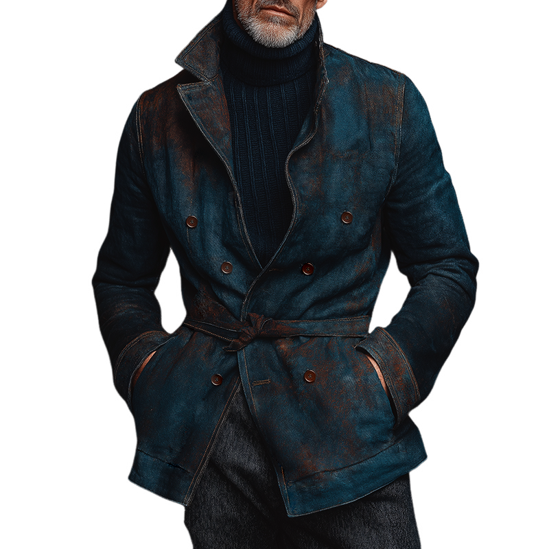 Men's Retro Casual Printed Lapel Double-Breasted Jacket MTA2557K4TO