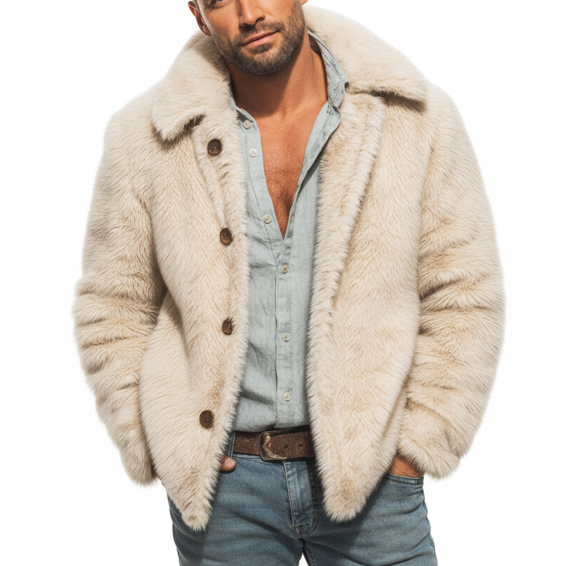 Men's Classic Warm Beige Faux Mink Button Jacket MTA0107K6U