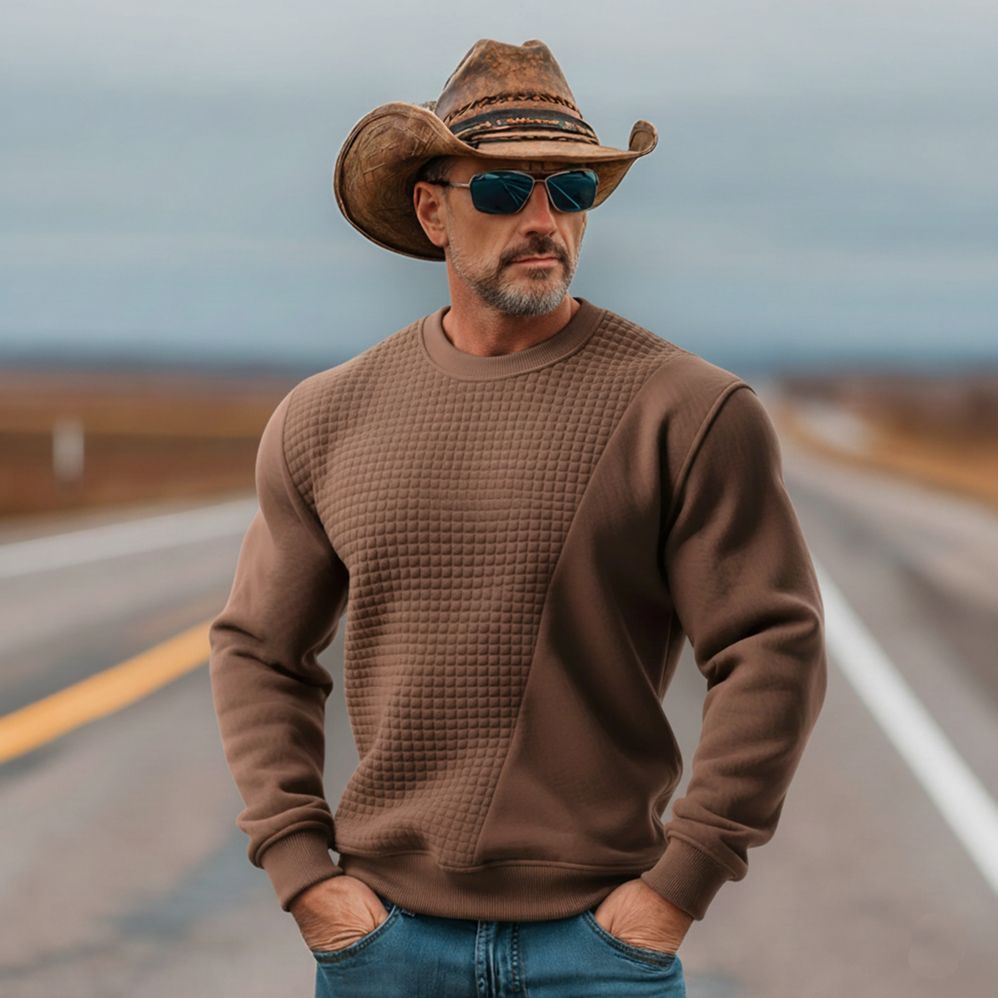 Men's Classic Casual Western-style Waffle Cotton Blend Sweatshirt MTA0860L4K