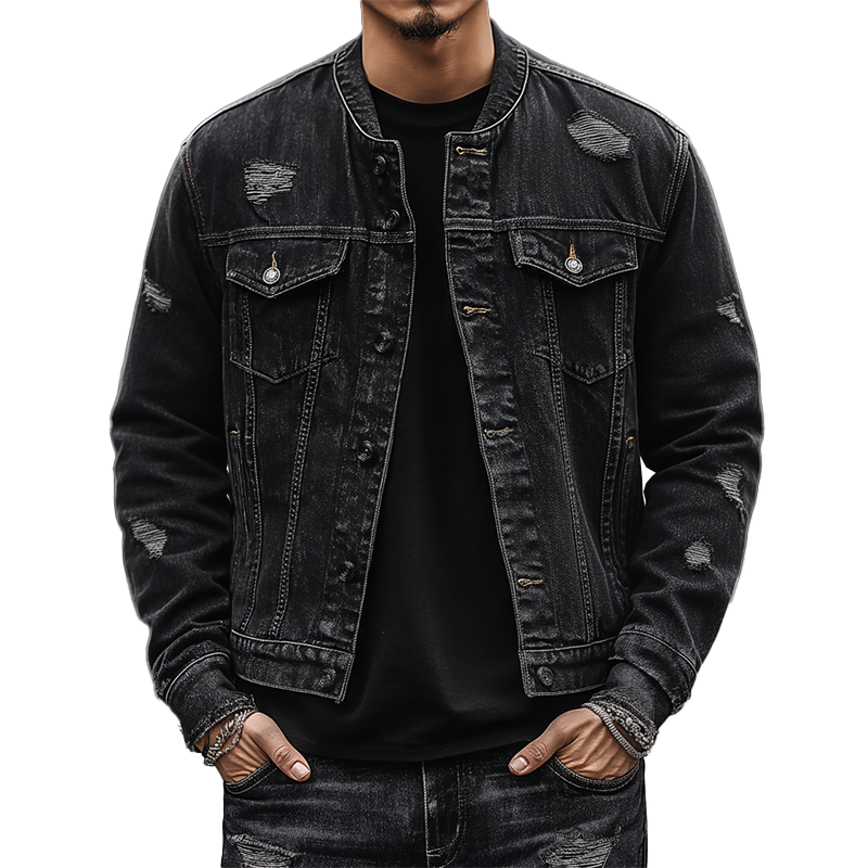 Men's Winter Retro Washed Ripped Button Denim Jacket MTA2501K8P